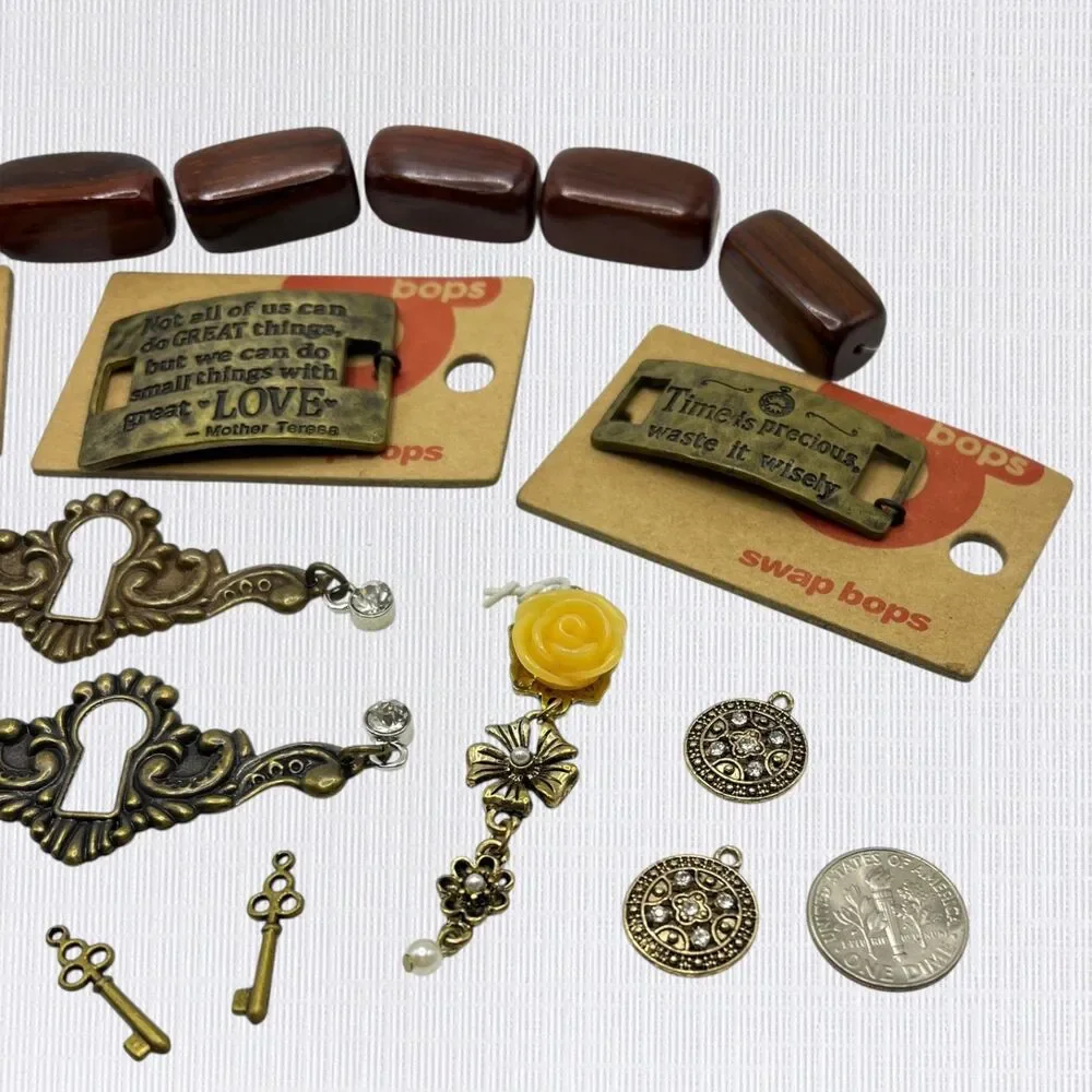 Lot Charms Pendants Wood Beads Retro Jewelry Making Craft Supplies Lock Key DIY